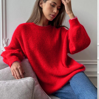 Women Faux Mink Fur Knit Sweater Ins Style Lazy Loose Soft Knit Top Ladies Casual  Warm Pullover Jumper