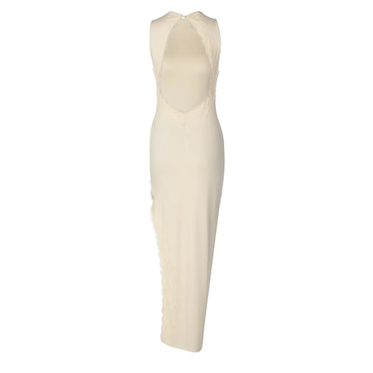 2026 Summer Women Lace Trim Split Dress Sexy Backless Sleeveless Long Dress Party Maxi Dress