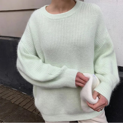 Women Faux Mink Fur Knit Sweater Ins Style Lazy Loose Soft Knit Top Ladies Casual  Warm Pullover Jumper