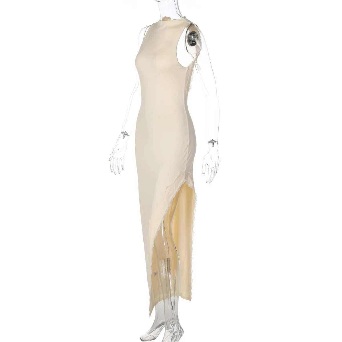2026 Summer Women Lace Trim Split Dress Sexy Backless Sleeveless Long Dress Party Maxi Dress