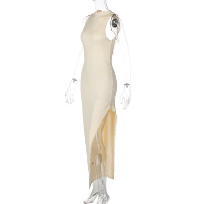 2026 Summer Women Lace Trim Split Dress Sexy Backless Sleeveless Long Dress Party Maxi Dress