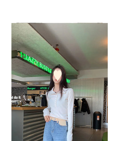 Women's Y2K Knitted Sweater Long Sleeve Slim Fit Pullover Top for Autumn Winter Versatile Bottoming Layer All Match Design
