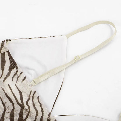 Women Summer Mesh Zebra Print V Neck Mesh Cami Tops