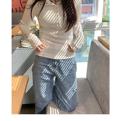 Women's Y2K Knitted Sweater Long Sleeve Slim Fit Pullover Top for Autumn Winter Versatile Bottoming Layer All Match Design