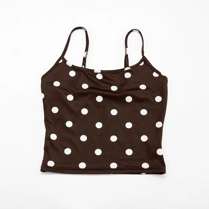 2026 Summer Women Hot Girl Polka Dot Cami Skirt Set Ruffle Split Hem Midi Skirt Two Piece Outfit Trendy Female Holiday Beach Mat