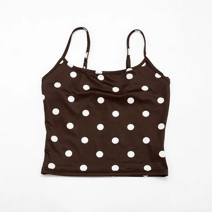 2026 Summer Women Hot Girl Polka Dot Cami Skirt Set Ruffle Split Hem Midi Skirt Two Piece Outfit Trendy Female Holiday Beach Mat