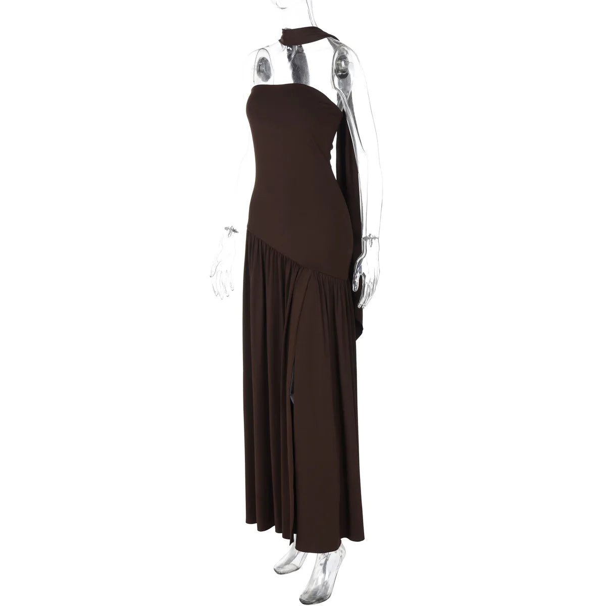 Women Solid Color Strapless Dress Slim Fit Split Backless Elegant Ribbon Midi Dress Fashion Evening Party Formal Dresses