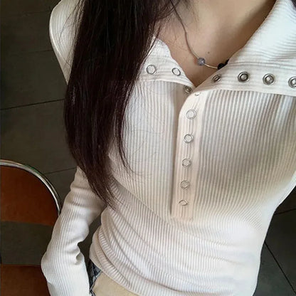 Women's Y2K Knitted Sweater Long Sleeve Slim Fit Pullover Top for Autumn Winter Versatile Bottoming Layer All Match Design