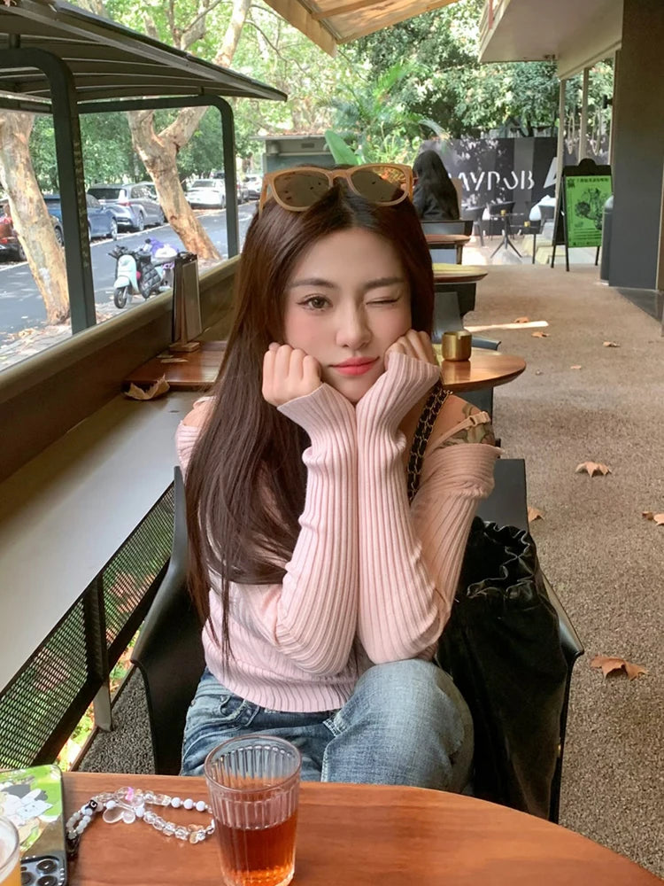 2025 Women's Suspender Pink Sweater Fake Two V-neck Pure Desire Base Knitted Sweater