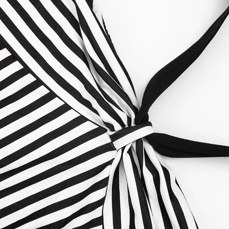Women Summer Sexy Strapless Striped Bandage Waist Mini Dress Slim Bodycon Short Party Dresses