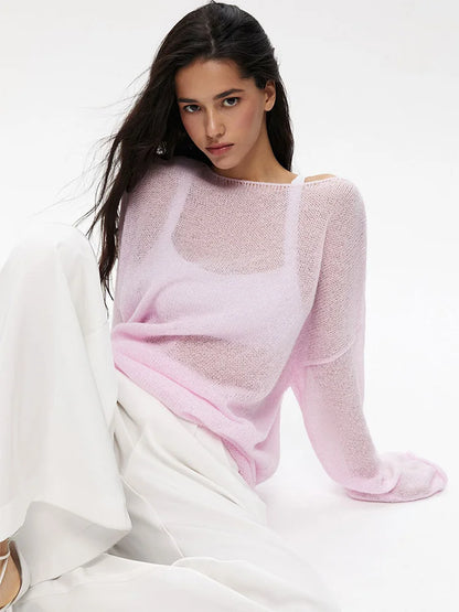 Sexy Transparent Sweater For Women 2024 Autumn Long Sleeve Top Knitted Loose Cozy Sweaters And Jumpers New In Knitwears
